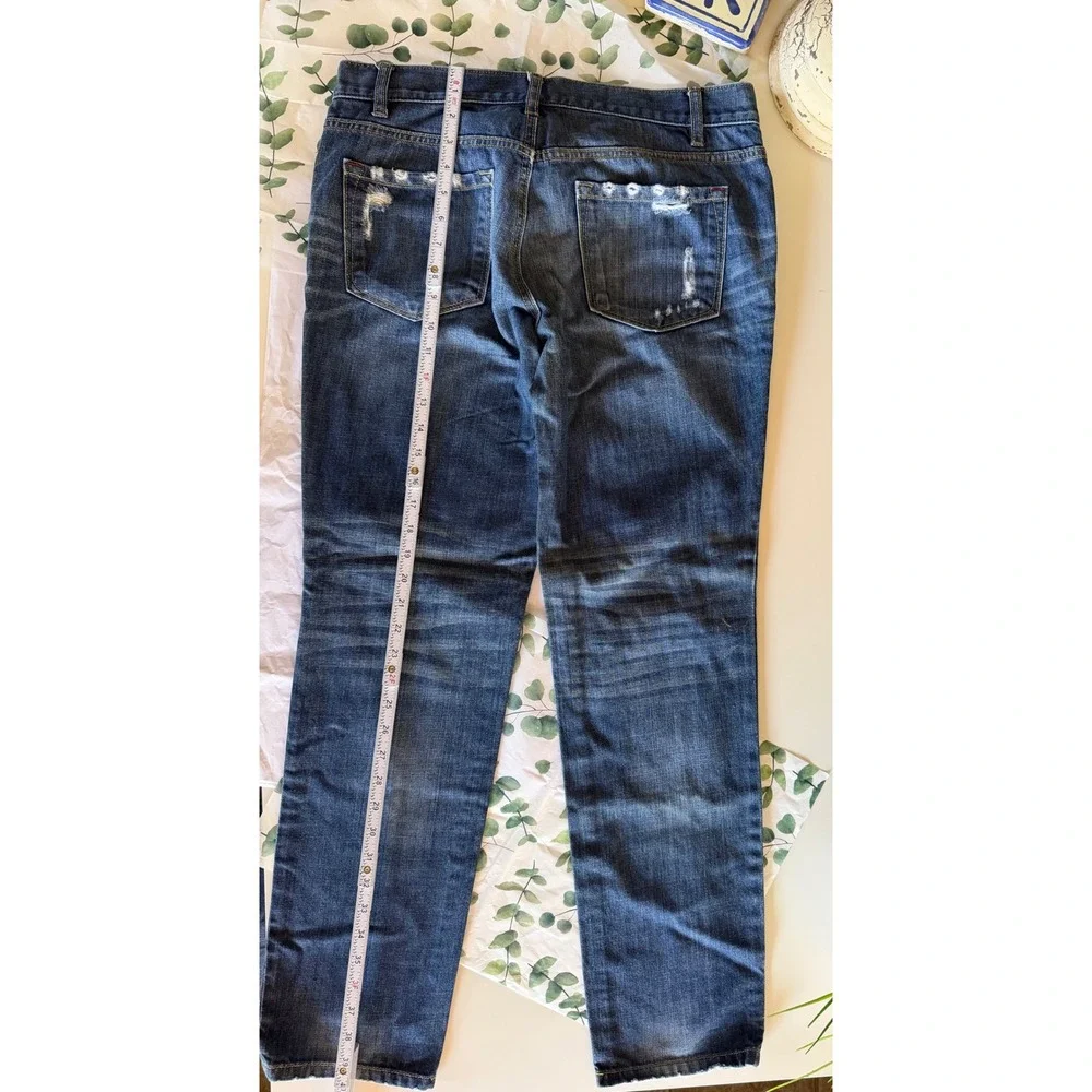 Ann Taylor Loft Boyfriend Jeans Distressed Ripped Blue Denim Button Fly Size 6 - Picture 11 of 12